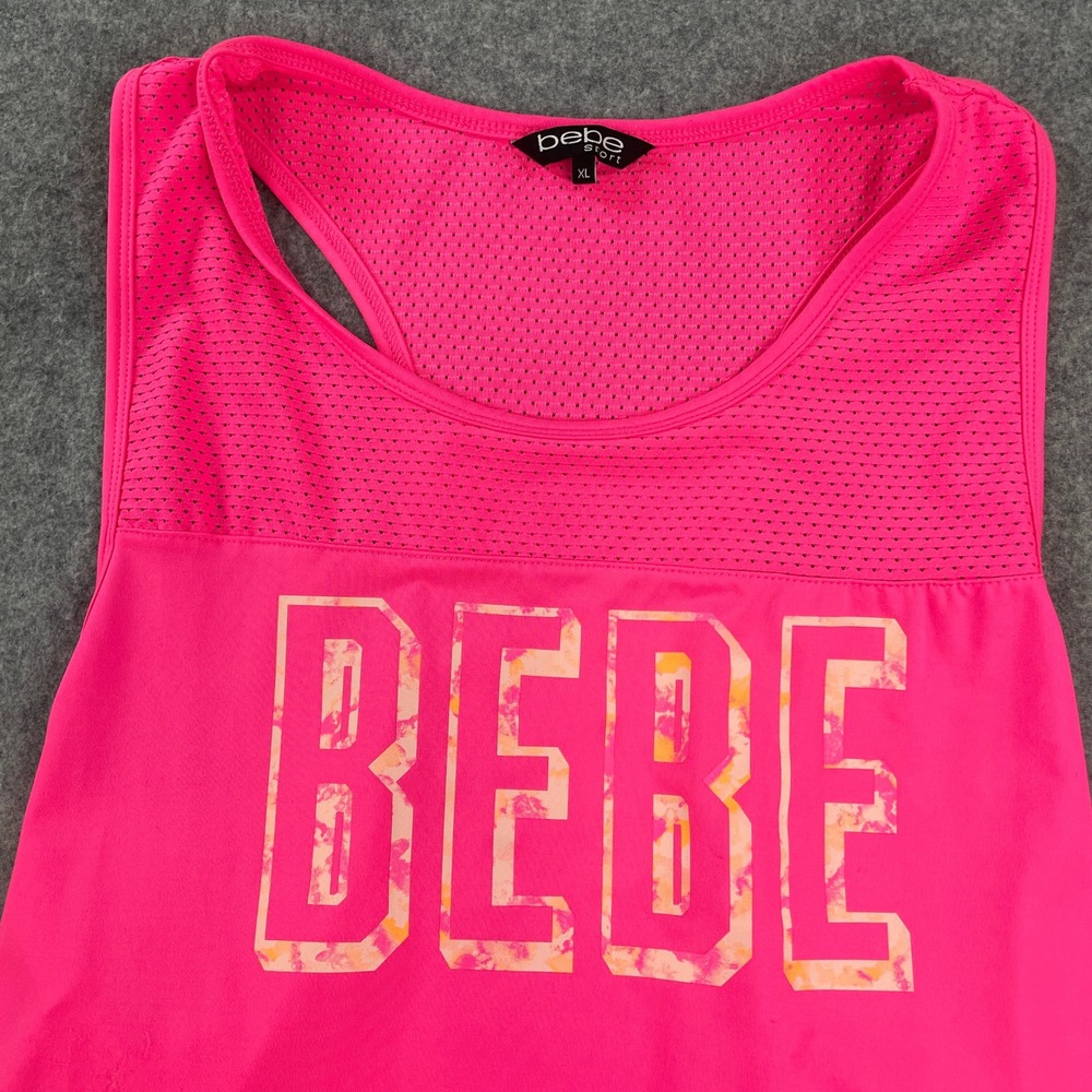 Bebe Sport Womens Tank Top XL Hot Pink Solid with graphic print Athletic